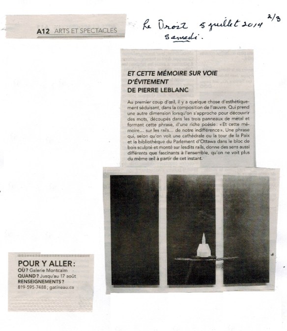 Article sur l'oeuvre du sculpteur Pierre Leblanc